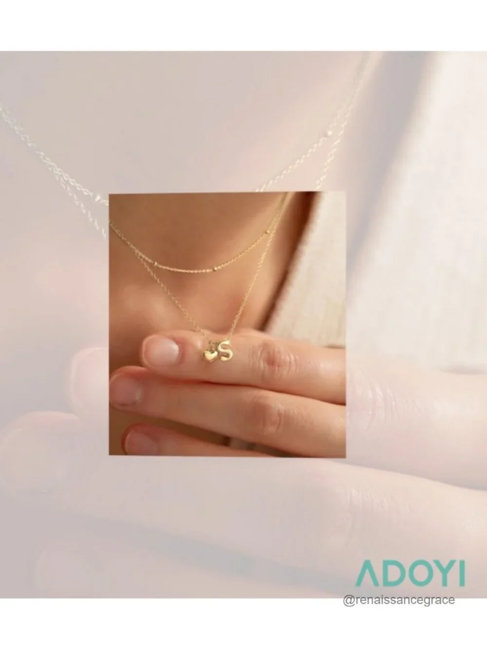 Dainty Heart Initial Necklace 14K Gold Plated Layered Letter Pendant